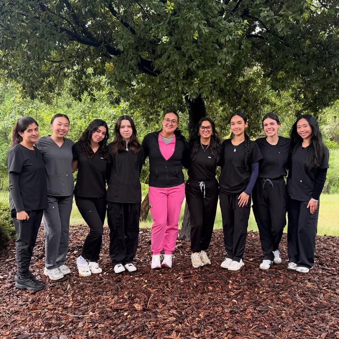 Roseville Dental Academy students gathered outdoors after returning for further training.
